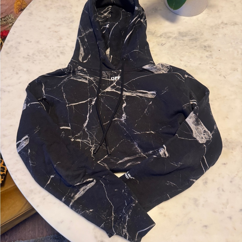 Off-White Black and Cream Patterned Hoodie